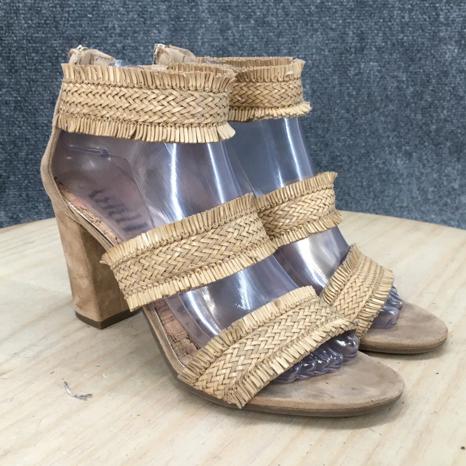 Sam & Libby Tacones Altos Mujer 8.5 Punta Abierta Tirantes Marrón Ratán Cremallera Trasera Foto 3 de 4