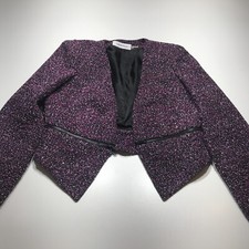 Calvin Klein Suit Blazer Jacket Sz 8P Pink White Tweed Knit Zipper Detail Career