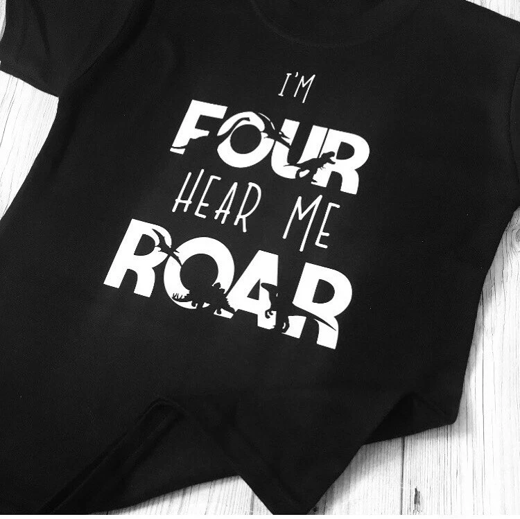 Fourth Birthday Top Im Four Hear Me Roar Tshirt 4th Birthday T-shirt Dinosaur