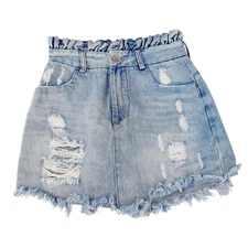 Hayden Los Angeles Distressed Denim Skirt Paperbag Waist Ruffles Size Small