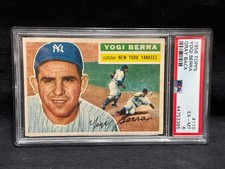 YOGI BERRA N.Y. YANKEES 1956 TOPPS BASEBALL CARD GRAY #110 GRADED EX-MT PSA 6