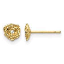 CZ Post Earrings Real 14k Yellow Gold 5.3mm Nature