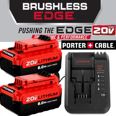 2PACK 8.0Ah Li-ion Battery / Charger for Porter Cable 20V MAX PCC685L PCC680L