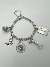 Vtg Elco Sterling 925 Double Link Chain Charm Bracelet June Love Photo Mickey