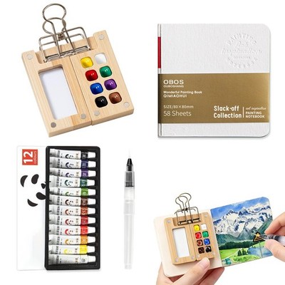 Mini Paint Set Pocket Artist Travel Set with Mini Paint Palette,Brushes, 12 C...
