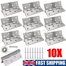10 x STAINLESS STEEL BUTT HINGES Large 4"/100mm Internal/External Door Pair Set