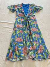 J. McLaughlin Blue Floral Wrap Midi Dress V-Neck Short Sleeve XS