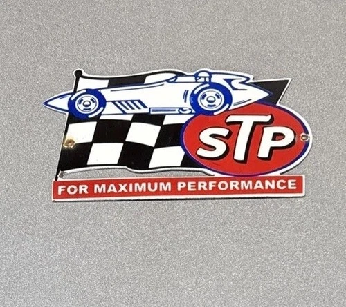 VINTAGE 12” STP RACING PERFORMANCE PORCELAIN SIGN CAR GAS OIL TRUCK MOTORCYCLE