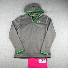 Under Armour Storm Hoodie Sweatshirt Youth XL Gray Coldgear Green Logo trim