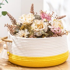 Yellow Cotton Rope Woven Storage Basket 16x8 Inch Blanket Laundry Toy Hamper