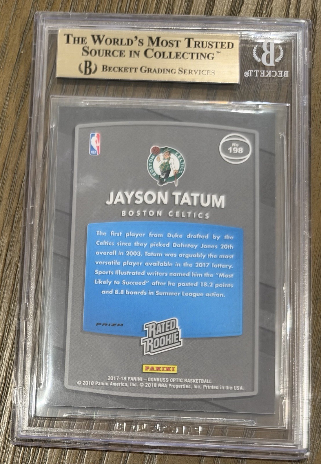 2017-18 Donruss Optic Jayson Tatum RC #198 Fast Break Holo BGS 9.5 (true 9.5) view 2