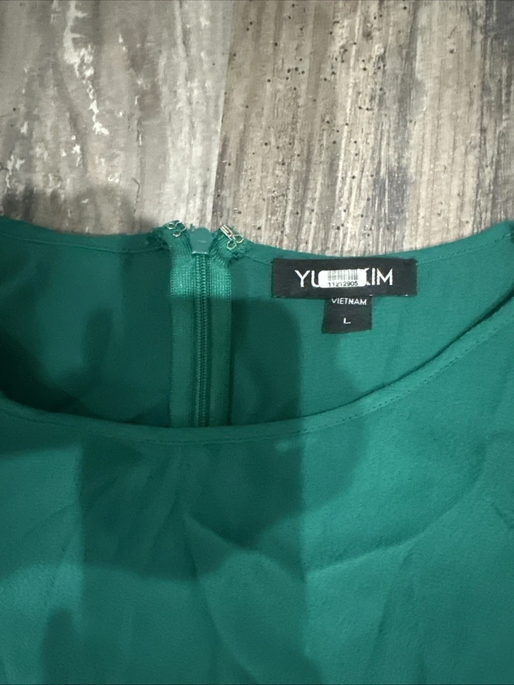 Vestido Yumi Kim Dreamer Esmeralda Manga Larga Envolvente Crepé Fiesta Verde Grande Foto 4 de 4