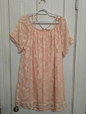 Kori America Floral Dress Size L Short Sleeve Peach Flowy Boho Western K