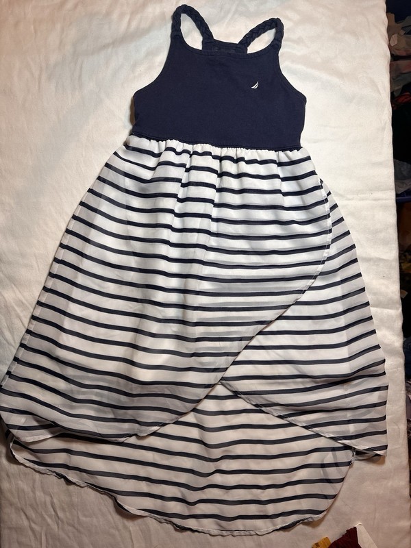 Nautica Girls Striped Knit Sundress Navy/White Size 5 Knee Sleeveless Pullover