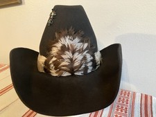 Vtg Stetson 3X Beaver XXX Cowboy Hat Dark Brown Feather Band 7 1/4 Turquoise Pin
