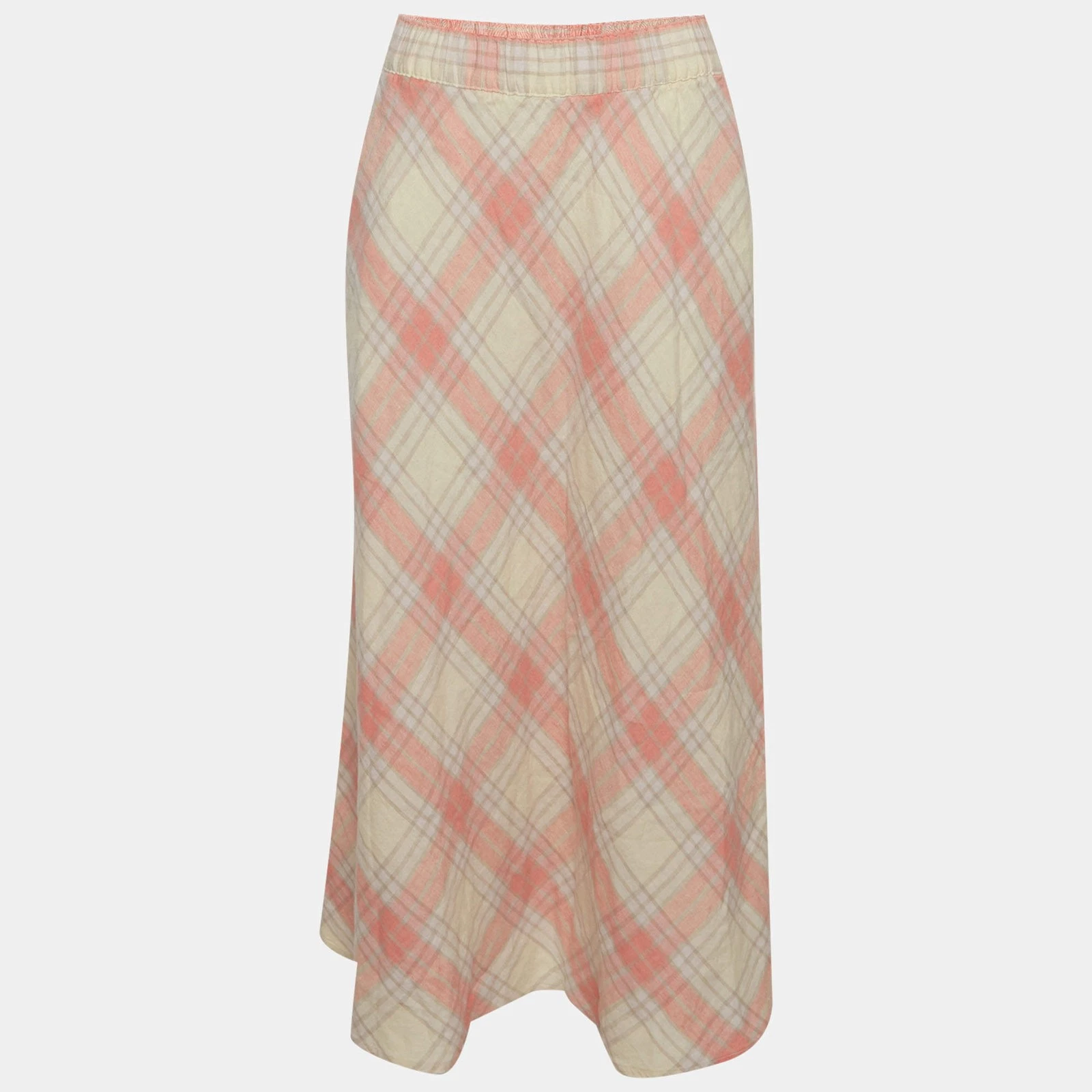 Polo Ralph Lauren Pink Checks Linen Midi Skirt S