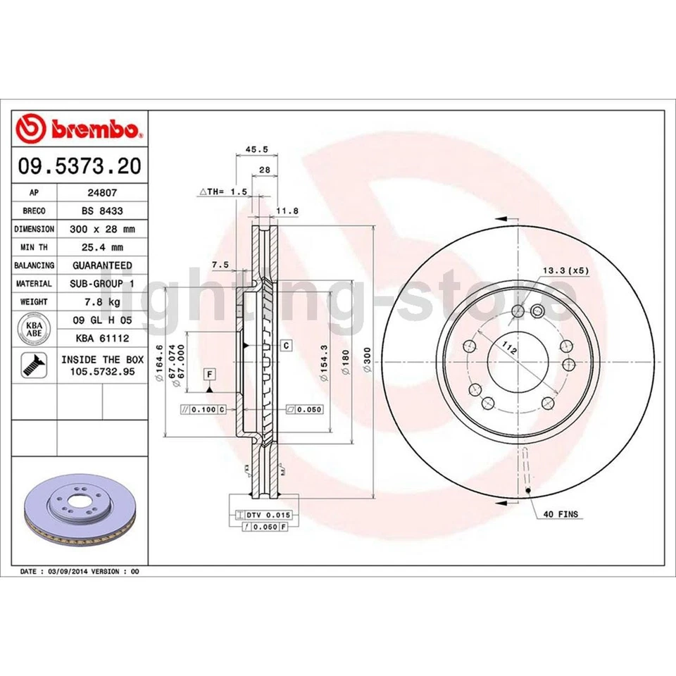 3 Front Brake Rotors & Brake Pads Set Fits Mercedes-Benz 300SL 3.0L - Image 2 of 4