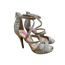 Betsey Johnson Silver Glitter Strappy High Heel Sandals 6.5