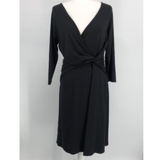 Ann Taylor Womens Twist Wrap Dress Size Medium Black Classic Stretch Knee Length