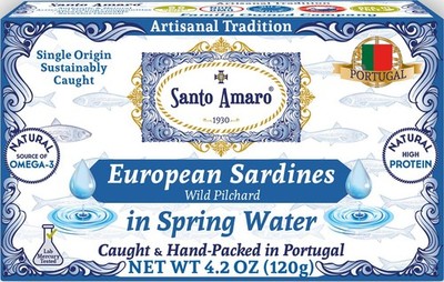 12 Pk Santo Amaro European Wild Sardines in Spring Water Pristine! 100% Natural