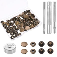 24 Sets Heavy DutyLeather Snap Fasteners Kit, 15mm Metal Snap Buttons Heavy D...