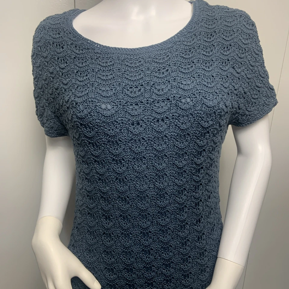 Jones New York Womens Crochet Dress Med Slate Blue Macrame Artsy Boho Career - Image 2 of 4