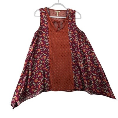 Matilda Jane Teach Me Rust Boho Floral Shark Bite Hem Tank Top Womens Medium