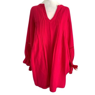 Roller Rabbit XS Hot Fuchsia Pink Pintuck Pleated Long Sleeve Tassel Tunic Dress