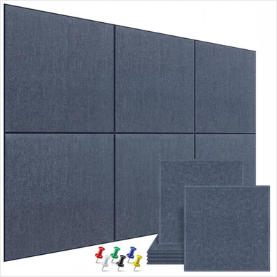 6 Pack Felt Bulletin Board Tiles 36x24 Wall Pin Board Dark Grey with Pins