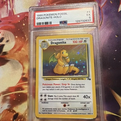 1999 Pokemon Fossil - Dragonite - Holo Rare - 4/62 - PSA 5