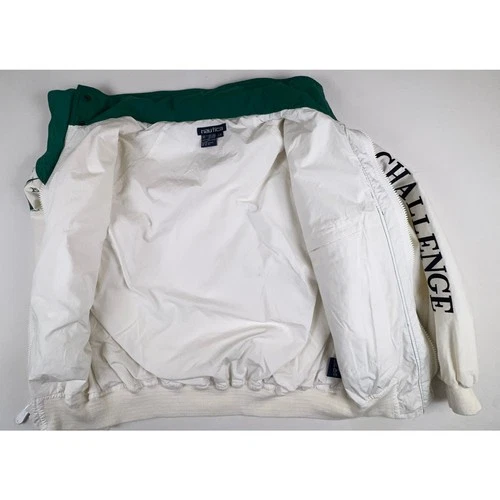 Vintage 90s Nautica Challenge J-Class Sailing Jacket Large White Hideaway Hood image 12
