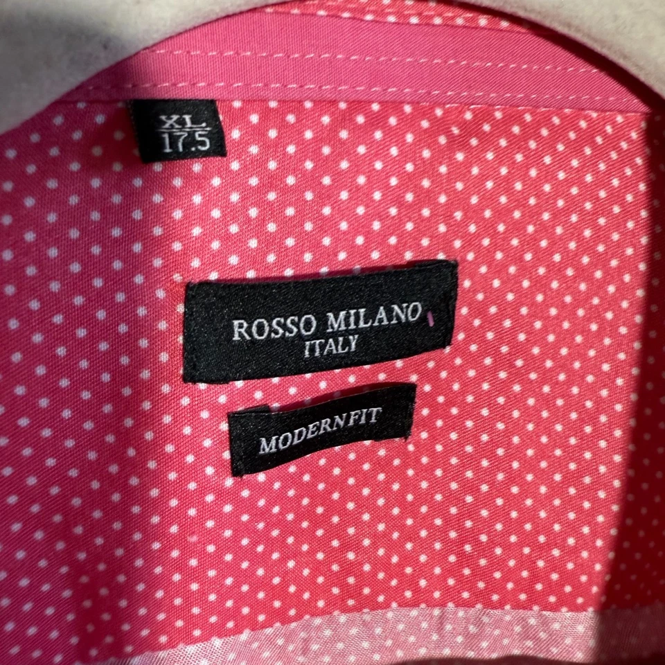 Camisa Rosso Milano Italia Lunares Calce Moderno Abotonada Hombres XL 17.5 Rosa Foto 2 de 4