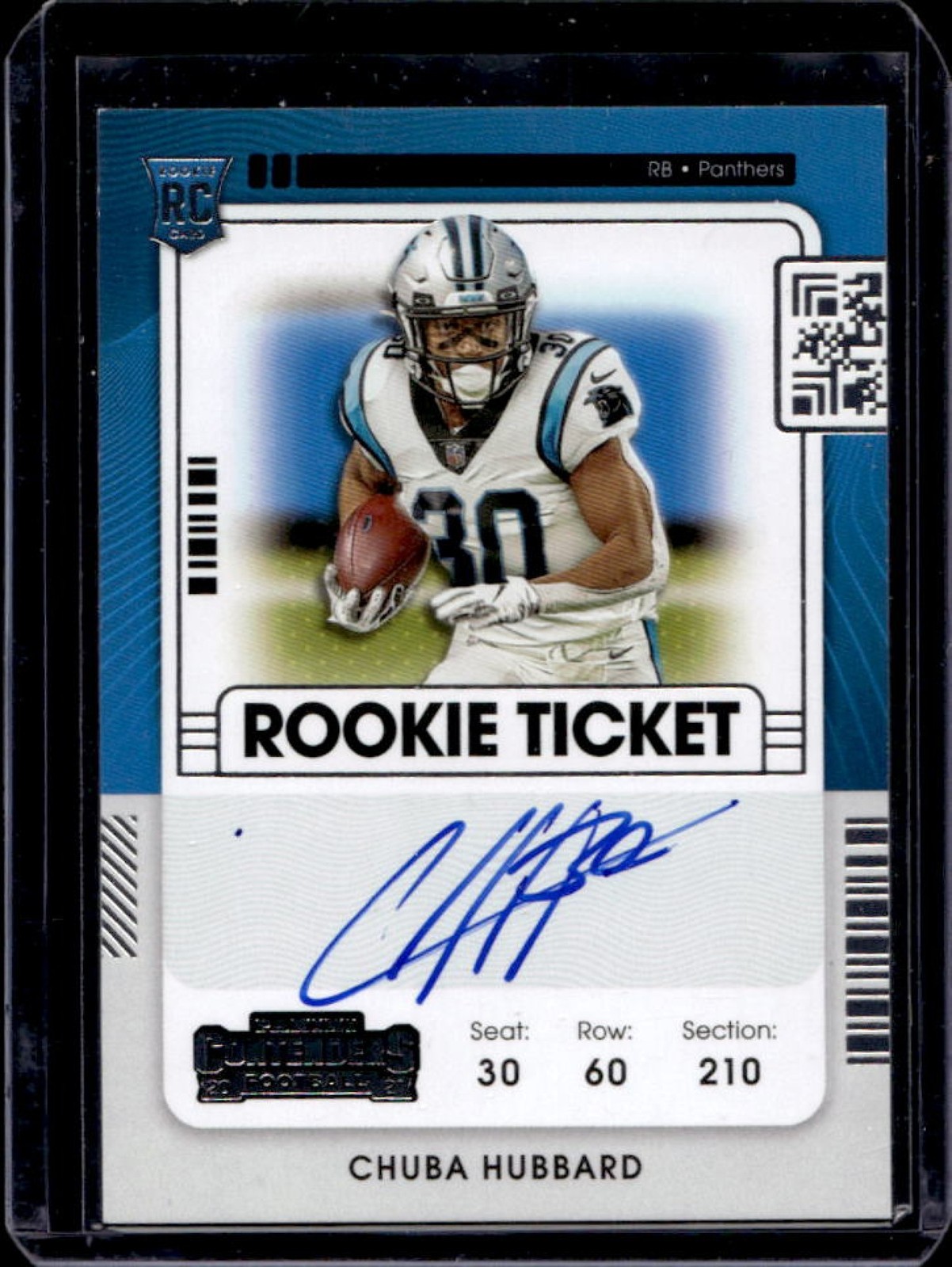 2021 Contenders Chuba Hubbard RC Rookie Rookie Ticket Auto #134 Panthers