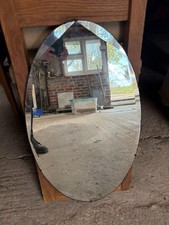 Oval Bevelled Wall Mirror Hanging Frameless Vintage 37 x 66 cm