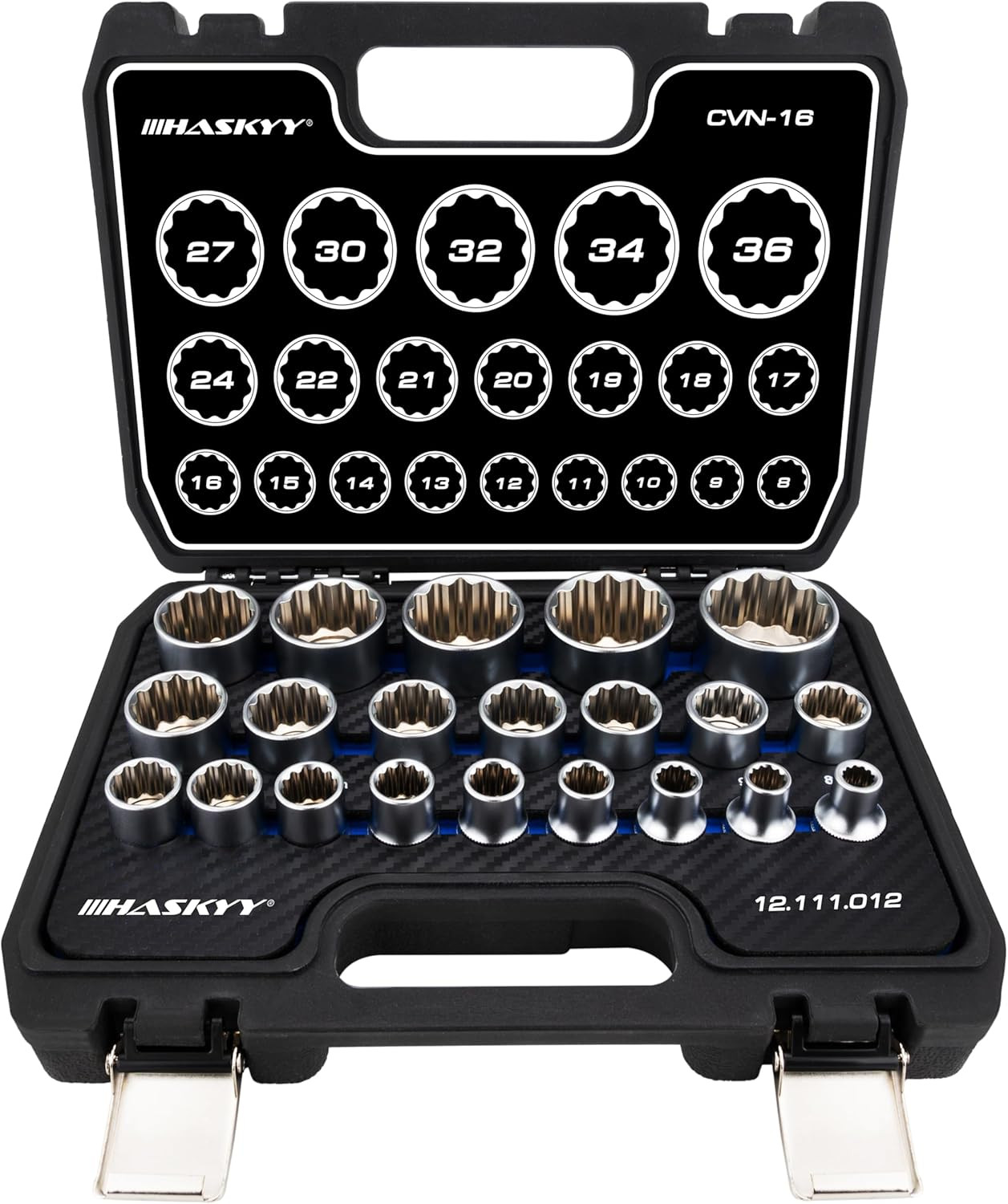 Kit 21 Pezzi Bussole HASKYY 1/2" Poligonali 8-36mm - Acciaio Cr-V