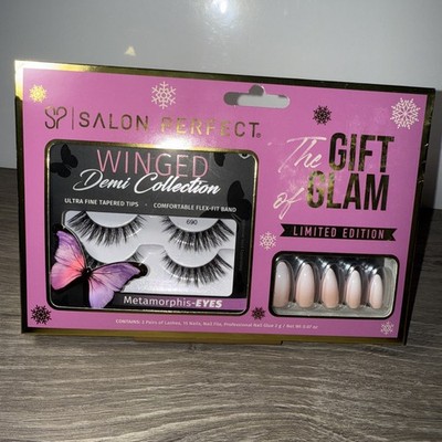 Salon Perfect Glam Lash & Nail Set 690 Lash & Modern French Nail Set 15 Pc NEW