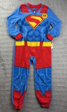 Superman Pajamas Boys Medium 8 Blue Fleece Footed One Piece Cape Zip Sleepwear