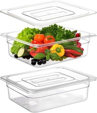 2 Pack Plastic Food Pans W/ Lids Half Size 4 Inch Deep Stackable Clear Food Pans