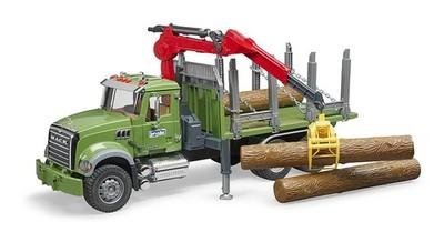 Bruder Mack Granite Timber Truck Loading Crane And 3 Trunks