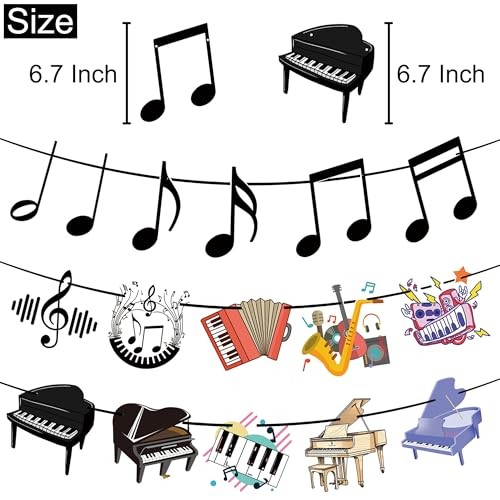 Piano Notes Color Banner Party Decorations -Music Themed Banner Party Supplies 