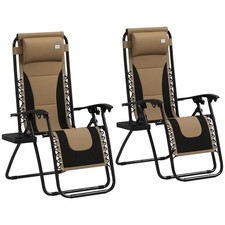 Outsunny 2 Pcs Zero Gravity Lounger Folding Recliner Chair w/ Cup Holder