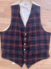 1960s WELCH MARGETSON Red Blue Tartan Wool Challis Waistcoat SEE MEASUREMENTS