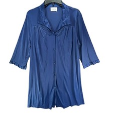 Vintage Vanity Fair House Coat Robe M Blue Nylon Buttons Sleep Shirt Made USA
