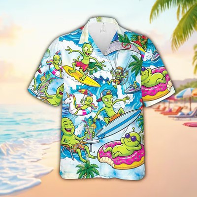 Funny Sci Fi Alien Surf Hawaiian Shirt