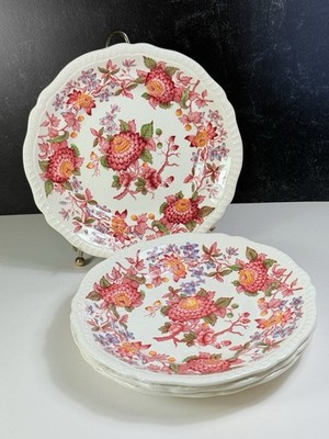 4 Copeland Spode England Spode Red Aster Salad Dessert Plates Gadroon 7.75'' READ