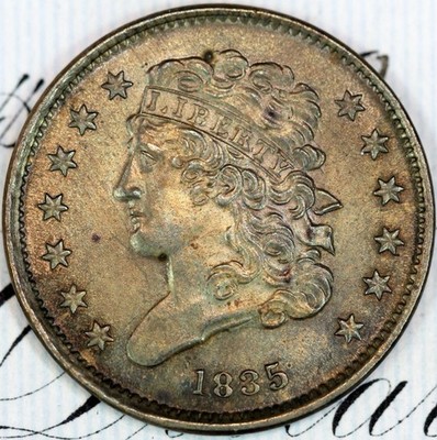 1835 SOLID+ GEM BU MS CLASSIC HEAD HALF-CENT DC383 FROM MATTHEWS HOARD