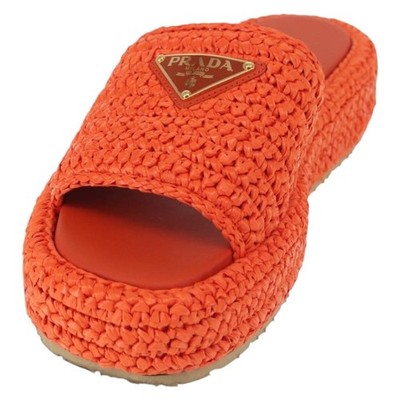 PRADA Flat Form Sandals Raffia Orange Auth 143606 | eBay