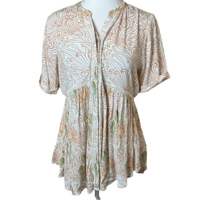 Anthropologie Akemi + Kin Women's Veria Peplum Tunic Pink Floral Size XS Boho