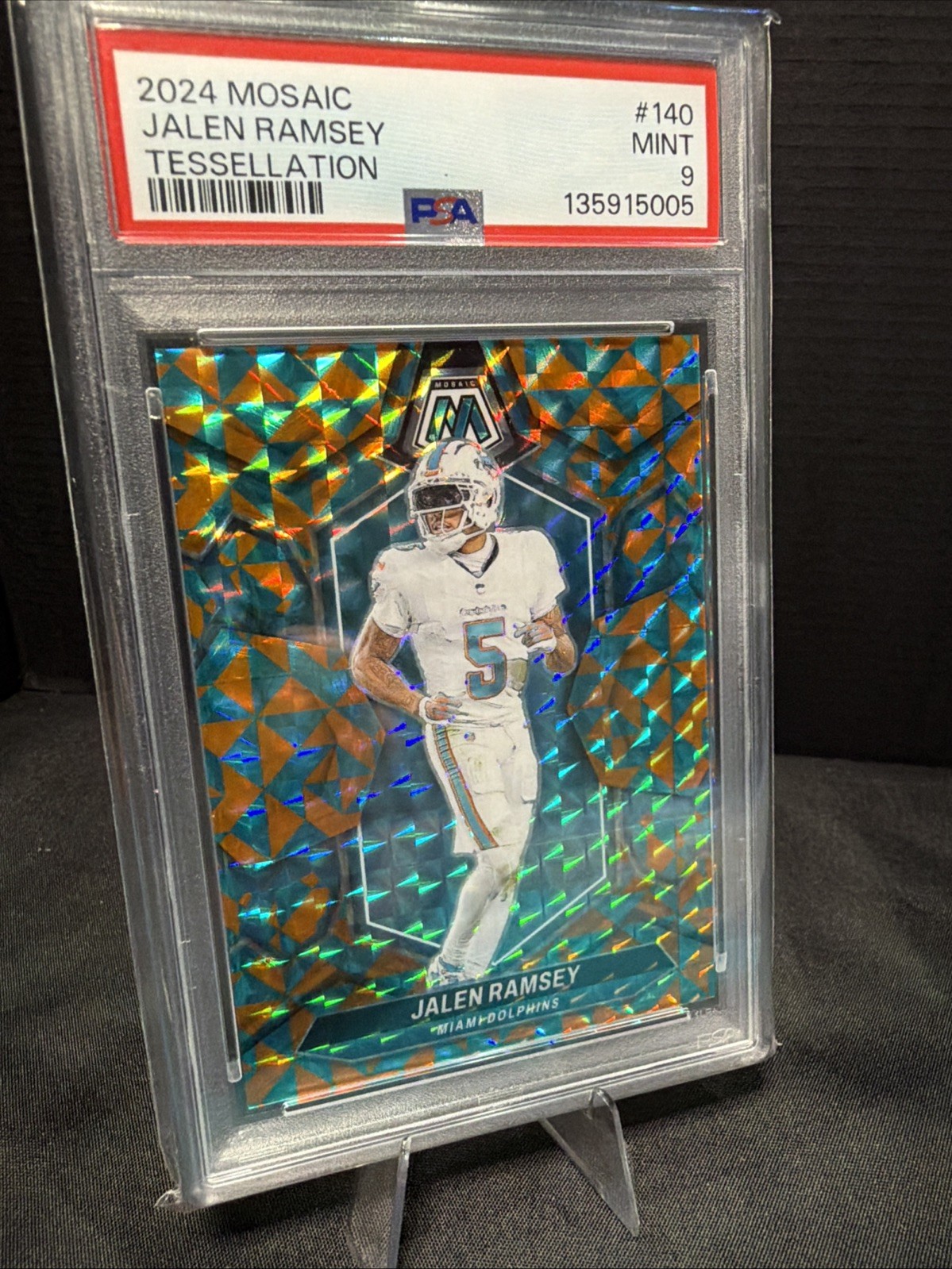 2024 Panini Mosaic - Tessellation Prizm /15 - #140 Jalen Ramsey - Dolphins PSA 9 view 4