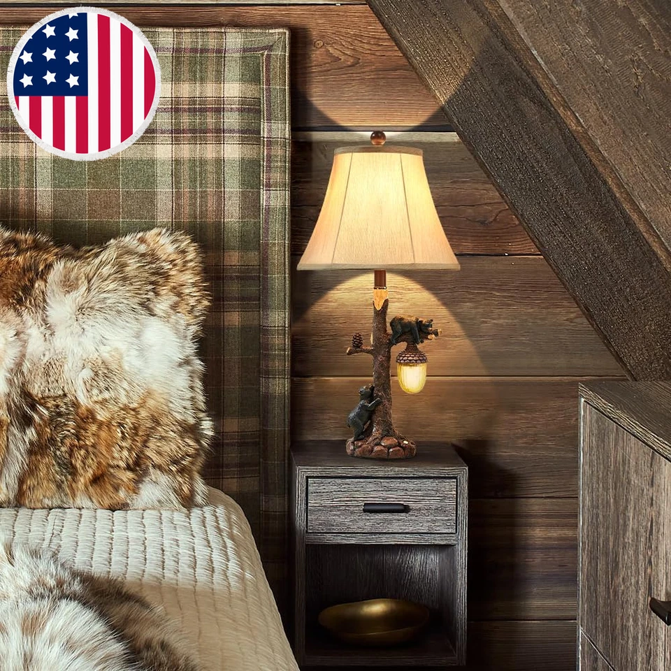 Lámpara de mesa rústica Western Bear con luz nocturna Juego de 2 lámparas de noche rústicas de 26"" Foto 3 de 4